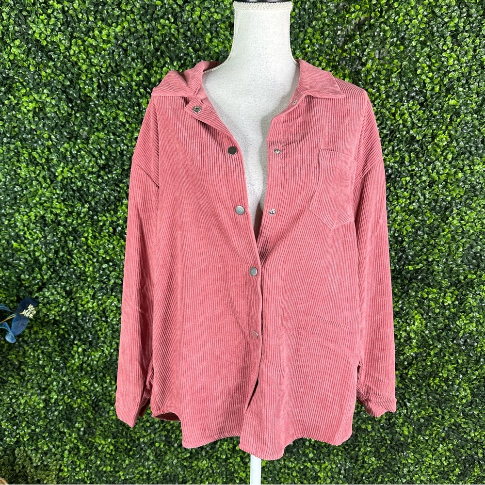 Nwt oversized fit Cali‎ Be Women's dusty Pink Corduroy Button-Up Shaket